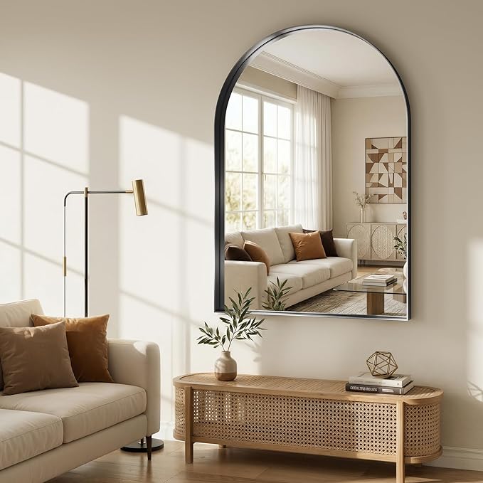 Arched Bathroom Mirror, 30" L×40" W Black Arched Mirrors for Bathroom Sink, Rustproof Black Dark Frame Mirror for Wall, Tempered Glass for Vanity,Living Room,Restroom,Entryway