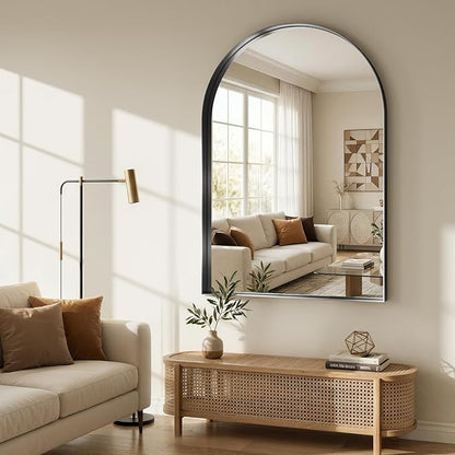 Arched Mirror for Bathroom Sink, 26"x38" Black Frame Mirror for Wall Mounted, Bathroom Mirror with HD Tempered Glass, Bedroom, Living Room, Entry Way, Vanity, Restroom