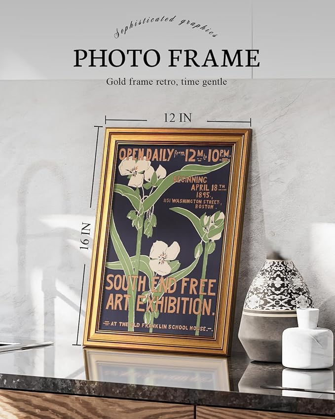 VIYYIEA Vintage Nouveau Historical Wall Art Decor for Living Room Study, Aesthetic Botanical Floral Tradescantia Exhibition Poster Pictures,12x16inch,Gold Framed Canvas Prints Paintings