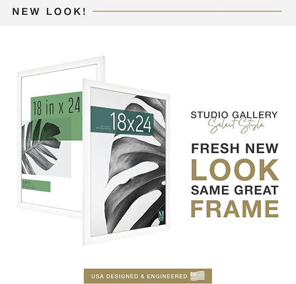 MCS Studio Gallery 18x24 Poster Frame White Woodgrain Engineered Wood, Vertical & Horizontal Wall Hanging Large Picture Frame for Photos, Posters & Art Prints (1-Pack)