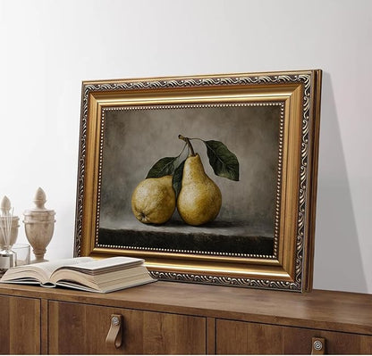 WZGZXU Vintage Gold Framed Wall Art Fruit Wall Decor Pear Canvas Art Still Life Pictures Antique Paintings Cottage Prints For Living Room Kitchen 12x16in