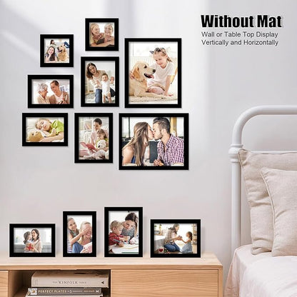 Egofine 12 Pack Black Gallery Wall Frame Set Solid Wood Picture Frame Collage Wall Art Decor for Home Decoration,Hanging or Tabletop Display,Include Multi-Size Two8x10, Four5x7,Four4x6,Two4x4