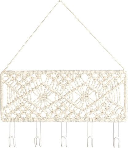 Mkono Key Holder for Wall Decorative Small Macrame Key Holder Boho Home Decor 5 Hooks Display Key Hanger for Entryway, Hallway, Bedroom, Living Room