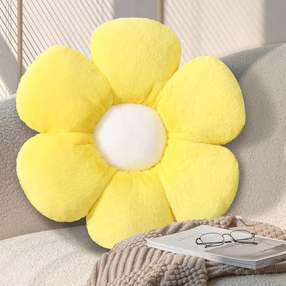 17.7 Inch Yellow Flower Pillow – Daisy Shaped Cute Decorative Flower Throw Pillow, Soft Floral Seating Cushion Floor Pillows for Sofa, Bed, Chair & Room Decorations for Home