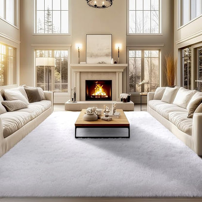 qulint 9x12 Area Rug for Living Room, Soft Fluffy White Rug for Bedroom Shag Shaggy Carpet for Girls Room, Plush Fuzzy High Pile Alfombras for Dorm Kid Room Classroom Home Decor (9ft x 12ft, White)