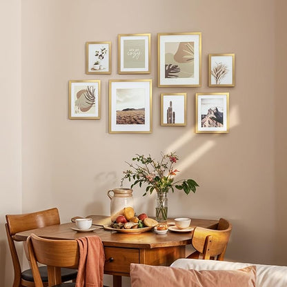 ArtbyHannah Gallery Wall Frame Set,Gold Picture Frames Collage Wall Decor with Neutural Art for Living Room Stariway,8 Pack Assorted Size-11"x14",8"x10",6"x8"