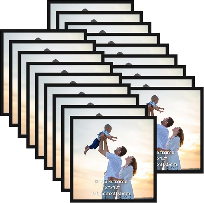 Hoikwo 18 Packs 12x12 Black Plastic Multi Picture Frames Set with Plastic Cover, for Family Photos, Artwork, Light Weight Bulk 12 by 12 Frames Pack for Wall Hanging, Stylish Picture Frames