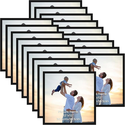 Hoikwo 18 Packs 12x12 Black Plastic Multi Picture Frames Set with Plastic Cover, for Family Photos, Artwork, Light Weight Bulk 12 by 12 Frames Pack for Wall Hanging, Stylish Picture Frames
