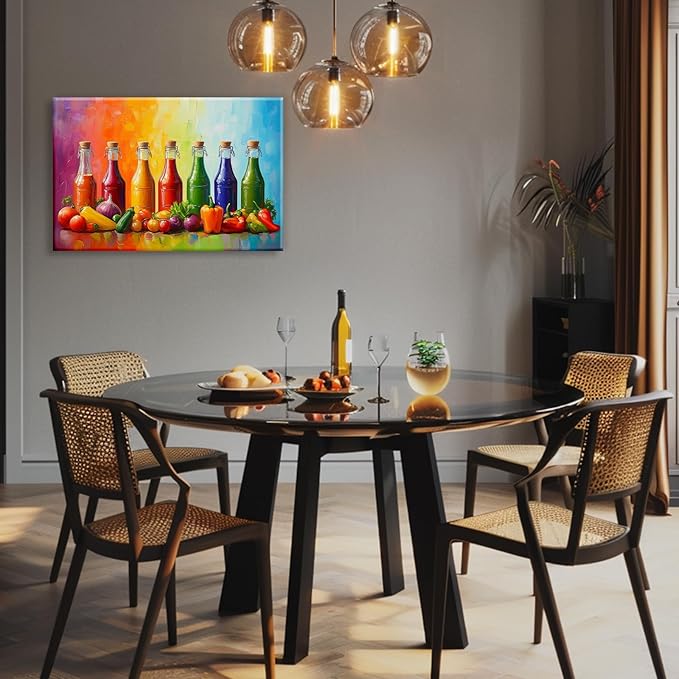 OAAPITI Kitchen Canvas Wall Art Colorful Spices Seasoning Bottle And Vegetable Picture Print Abstract Contemporary Modern Artwork Home Decoration Ready To Hang(Artwork-5,20"x30")