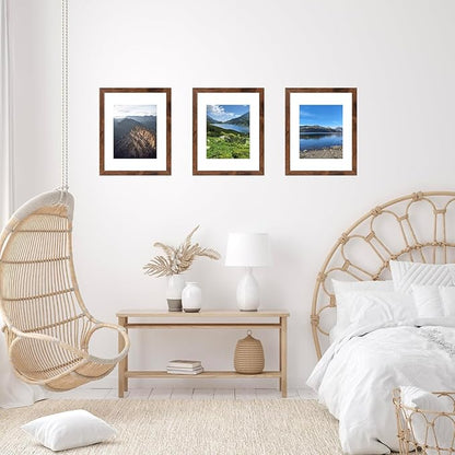 10x14 Picture Frame Set of 12 for 30 x 40 cm Diamond Art Painting, Display 8.5x11 With Mat or 10x14 Without, Wood Wall Gallery Poster Photo Frames Bulk, 12 Pack, Deep Brown