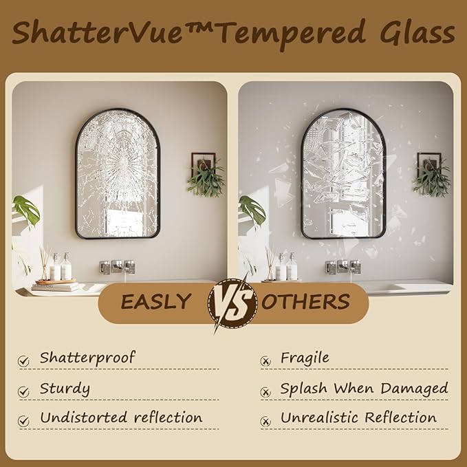 Easly 30"x20" Arched Bathroom Mirror - Modern Black Mirror for Wall with Rounded Corners, Bathroom Mirror for Vanity, Aluminum Alloy Framed Mirror - for Living Room, Bedroom, Cloakroom
