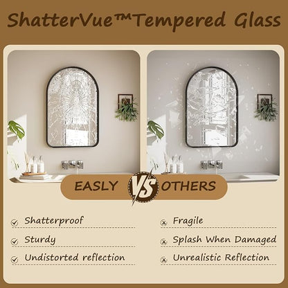 Easly 30"x20" Arched Bathroom Mirror - Modern Black Mirror for Wall with Rounded Corners, Bathroom Mirror for Vanity, Aluminum Alloy Framed Mirror - for Living Room, Bedroom, Cloakroom