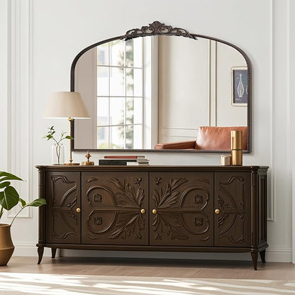 Micasso Large Bronze Vintage Mirror: 48"x33" French Baroque Antique Arched Mirror - Traditional Ornate Decorative for Wall/Fireplace/Mantel/Entryway/Bathroom/Hallway - Home Decor for Living Room