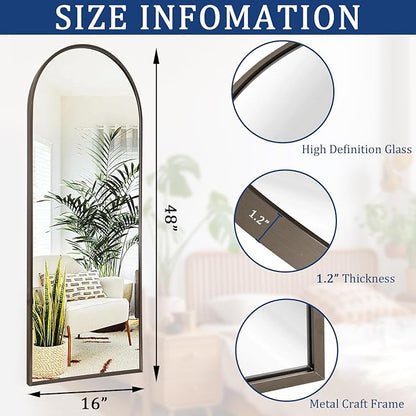 Large Arched Full Length Mirror, Arch Bathroom Wall Mirrors Metal Aluminum Alloy Frame Modern Simple Home Decor for Living Room Bedroom Cloakroom 48"x16" Coffee