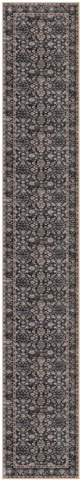 KUTA Vintage Washable Long Hallway Runner Rug, 2.6x16 Brown Non-Slip Kitchen Rugs Ultra Thin Soft Printed Distressed Oriental Floral Floor Carpet for Laundry Bedroom Living Room Nursery