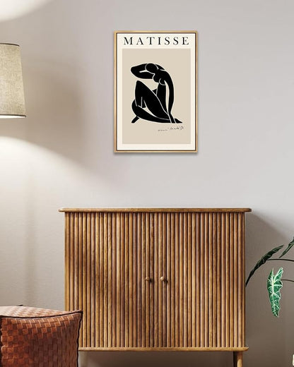 Zzuyi Henri Matisse Framed Wall Art,Black Beige Women Body Line Art,Boho Art Prints for Women and Teen girls Bedroom,Aesthetic Room Wall Decor-16''x24''Natural Framed