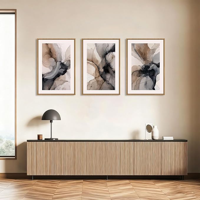 Celestdeco Large Abstract Neutral Framed Canvas Wall Art,Watercolor Black Ink Wall Decor,Modern Beige Brown Prints,Minimalist Line Artwork for Living Room,Bedroom,Dining Room,Office-24 x36 x3