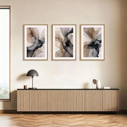 Celestdeco Large Abstract Neutral Framed Canvas Wall Art,Watercolor Black Ink Wall Decor,Modern Beige Brown Prints,Minimalist Line Artwork for Living Room,Bedroom,Dining Room,Office-16 x24 x3