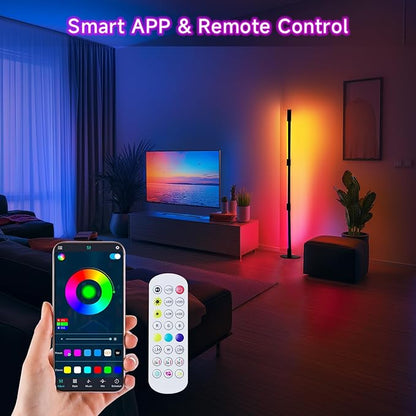 SANBEN RGB+IC Floor Lamp, Smart LED Corner Lamp with Music Sync and 16 Million DIY Colors, App & Remote Control, 360° Rotating Standing Floor Lamp with Spotlight for Bedroom Living Room