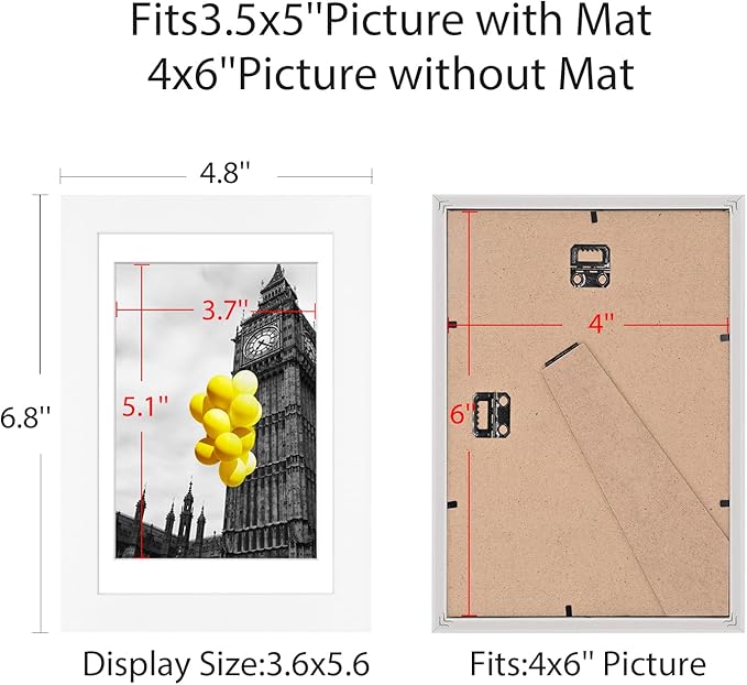 4x6 Picture Frame Set of 9, Display Pictures 3.5x5 with Mat or 4x6 without Mat, Multi Collage Gallery Square Photo Frames for Wall or Tabletop, White