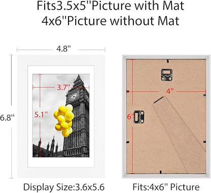 4x6 Picture Frame Set of 9, Display Pictures 3.5x5 with Mat or 4x6 without Mat, Multi Collage Gallery Square Photo Frames for Wall or Tabletop, White