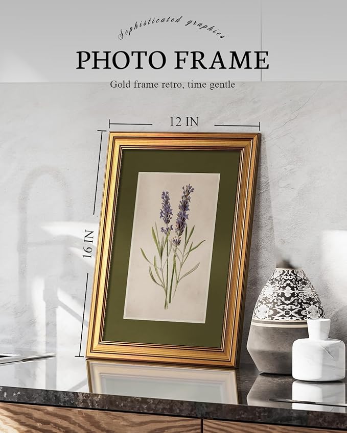 VIYYIEA Vintage French Country Farmhouse Wall Art Decor for Kitchen Bathroom Bedroom, Aesthetic Botanical Lavender Flower Herb Pictures,12x16inch,Gold Framed Canvas Prints Paintings