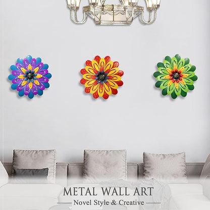Metal Flowers Wall Decor Indoor Outdoor Metal Wall Art for Home Farmhouse Living Room Bedroom Bathroom Garden Decorations - Green