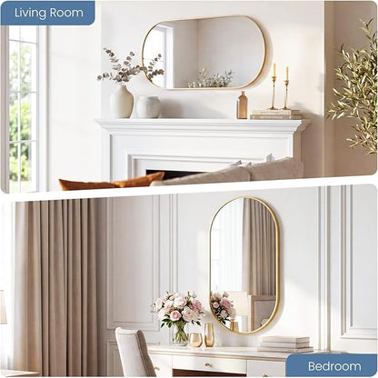 NEWBULIG 24" x 36" Oval Bathroom Mirror, Gold Wall Mirror with Metal Frame, Tempered Glass, Morden Vanity Mirror for Over Sink, Entryway, Living Room, Bedroom, Horizontal or Vertical