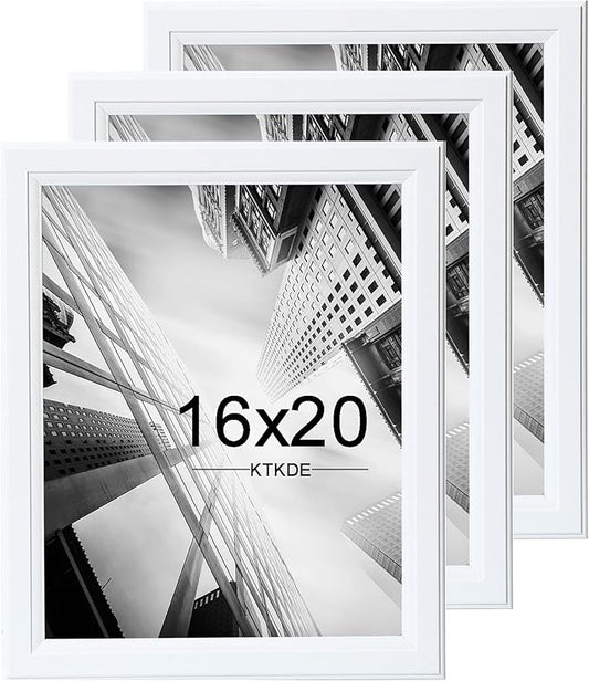 KTKDE 16x20 Picture Frame Set of 3,Studio Gallery 16 by 20 Poster Frame White Wooden, Large Frame for Photos, Posters - Art Prints best gift