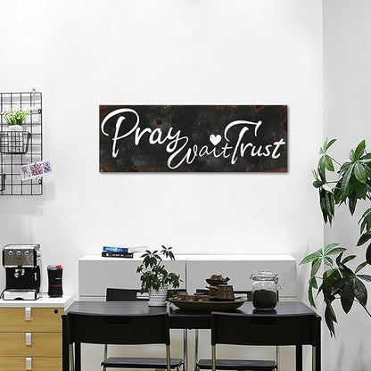 KREATIVE ARTS Pray Wait Trust Canvas Wall Art Rustic Faith Quote Sign Black and White Scripture Print Religious Christian Wall Decor for Bedroom Living Room Entryway Office Farmhouse Style Ready to Hang 20x55''