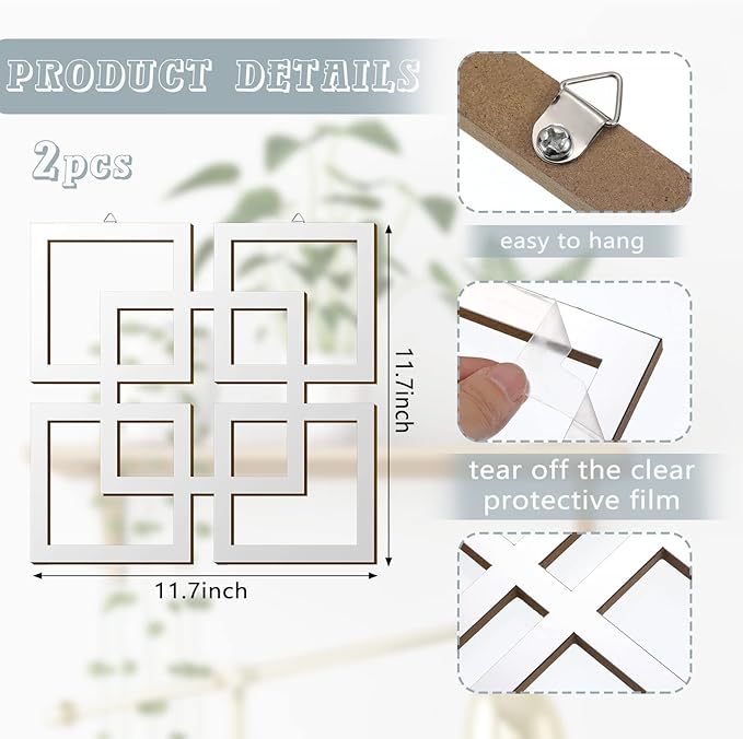 Weysat Wall Mount Home Mirror, 2 Pieces Silver Square Decorative Mirror for Bedroom, Living Room, Bathroom, 11.8 x 11.8 inches