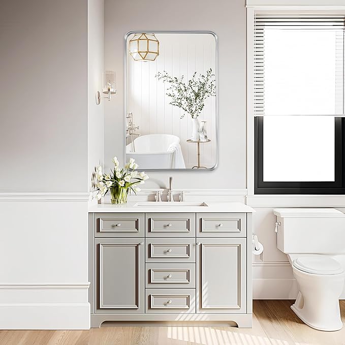 Fabuday Bathroom Mirrors for Over Sink 2 Pack - 36x24 Inch Rectangle Silver Mirrors for Bathroom Sink, Large Vanity Mirror Metal Frame Bath Wall Mirror Rectangular for Home, Bedroom, Restroom