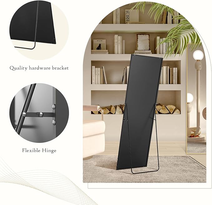 Mirror Full Length, Upgraded 21"x64" Body Wall Mirrors with Shatter-Proof Glass, Floor Standing, Hanging or Leaning, Tall Mirror with Stand Aluminum Alloy Frame for Bedroom, Black
