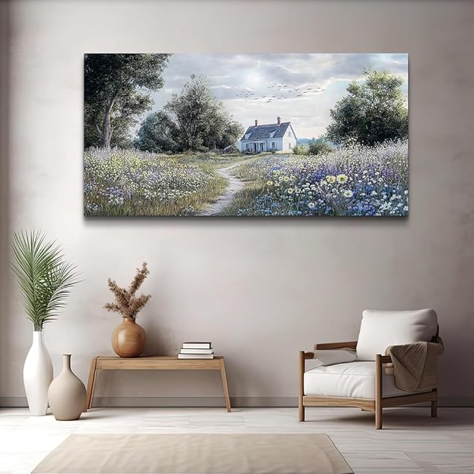 KELIYUAN Canvas Wall Art For Living Room Bedroom Wall Decor For Office Farmhouse Mural Retro Pastoral Flower Sea Landscape Painting Room Hallway Prints Artwork Picture Wall Decoration 20x40 Inches
