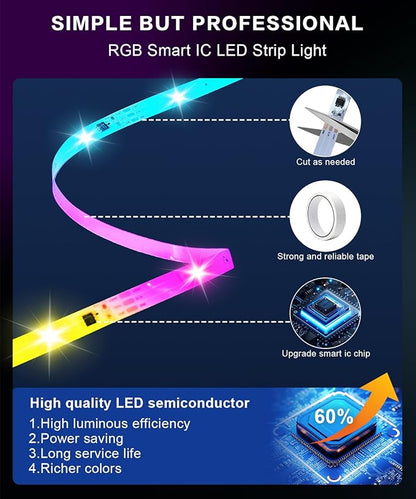 Tenmiro Upgraded Smart IC 100ft LED Lights for Bedroom, Multiple Colors on One Line LED Strip Lights, Bluetooth APP Control Music Sync Color Changing Strip Lights for Room Home Party Decoration