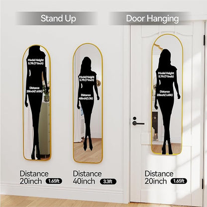 SCWF-GZ 47x14 Mirror Full Length Back Door Hanging or Wall Mounted Aluminum Metal Frame Arch Mirrors for Entryway Bedroom Bathroom Dressing Living Room 47 14 inch Gold