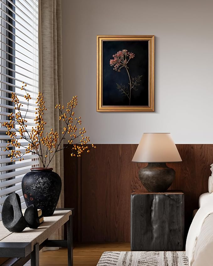 Bzstyleart Vintage Wall Art Decor for Living Room, Gold Framed Canvas Wall Art Home Decor Aesthetic Wild Carrot Flower Vintage Botanical Flower Prints, Canvas Picture Print Artwork, 12 x 16 Inch