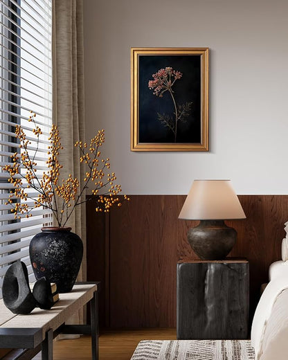 Bzstyleart Vintage Wall Art Decor for Living Room, Gold Framed Canvas Wall Art Home Decor Aesthetic Wild Carrot Flower Vintage Botanical Flower Prints, Canvas Picture Print Artwork, 12 x 16 Inch