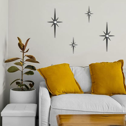 sxnzequnze 4 Pcs. Star Wall Art for Home Decor Living Room Bedroom Office Metal 3D,Bling,with Hanging Hook Starburst Midcentury Sculpture Retro Gallery Accent Celestial -Gold 16.5In/9.4In
