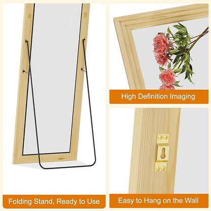 ZHUNFA Full Length Mirror,71x32 Inch Full Length Mirror Wall Mounted,Vertical Hanging,Leaning Standing for Bedroom,Living Room,Rectangular Wooden Frame,Log Color.