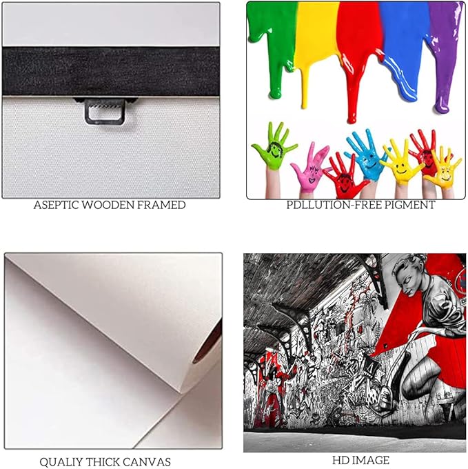 Banksy Wall Art Graffiti Street Giclee Canvas Paintings Poster and Prints Colorful Graffiti Wall Pictures Figure Street Picture Artwork Framed Art for Apartment Home Wall Decor -28”Wx44”H.