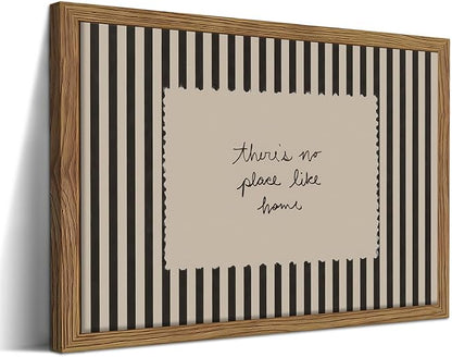 Framed Vintage Inspirational Wall Art, Minimalist There is No Place Like Home Canvas Wall Decor Painting, Black and White Striped Quote Poster Print Picture for Living Room Bedroom 16x24 Inch