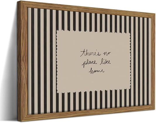 Framed Vintage Inspirational Wall Art, Minimalist There is No Place Like Home Canvas Wall Decor Painting, Black and White Striped Quote Poster Print Picture for Living Room Bedroom 16x24 Inch