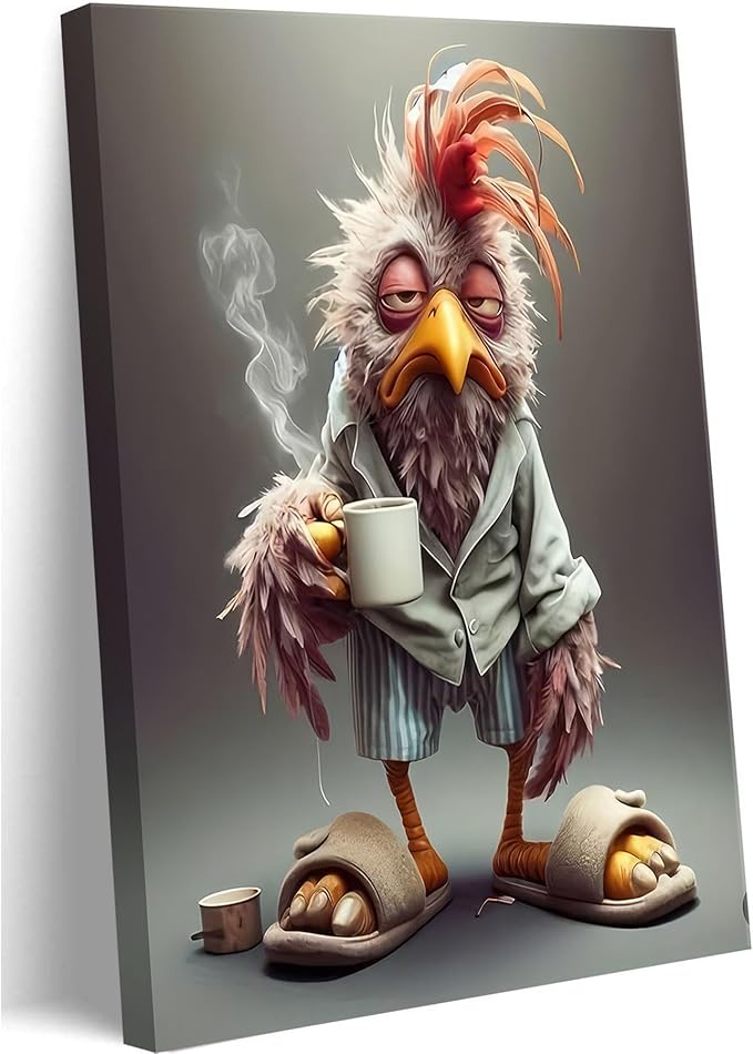 Funny Chicken Canvas Wall Art Stylish and Charming Retro Chicken Wear Slippers Wall Decor Picture Eclectic Animals Poster Print for Dining Room Bar Cafes Family Artwork Home Decoration