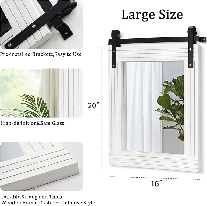 AAZZKANG White Wood Framed Mirror Rectangle Farmhouse Wall Mirror Decor for Bathroom Bedroom Living Room Entryway 20"x16"