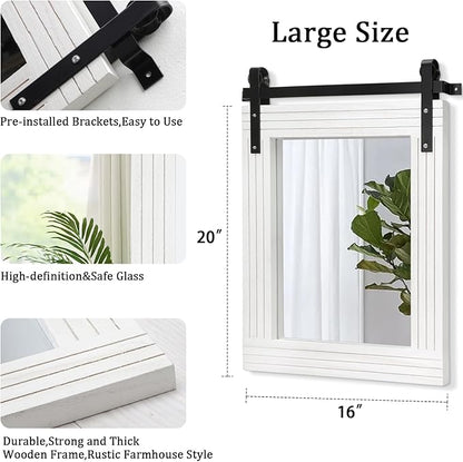 AAZZKANG White Wood Framed Mirror Rectangle Farmhouse Wall Mirror Decor for Bathroom Bedroom Living Room Entryway 20"x16"