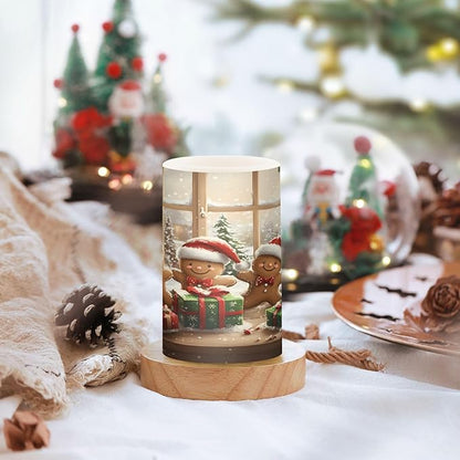 ALAZA Cute Christmas Gingerbread Santa Hat Snow Flickering Flameless Candles Battery Operated with Remote Timer,Tea Light Candles LED Pillar Votive Candles Set of 2 for Outdoor Indoor Decorations