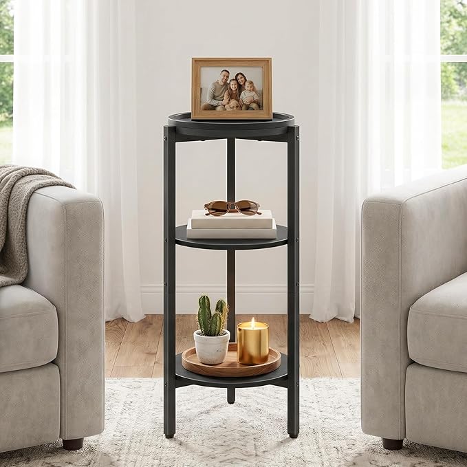 HOOBRO Small Round Side Table, 3-Tier Tall Coffee Drink Table for Sofa Couch, 28.7" H Slim Nightstand, Circle Accent End Table for Living Room, Corner, Bedroom, Black BB182BZ01