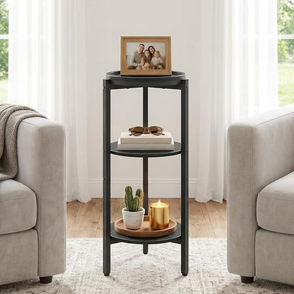 HOOBRO Small Round Side Table, 3-Tier Tall Coffee Drink Table for Sofa Couch, 28.7" H Slim Nightstand, Circle Accent End Table for Living Room, Corner, Bedroom, Black BB182BZ01