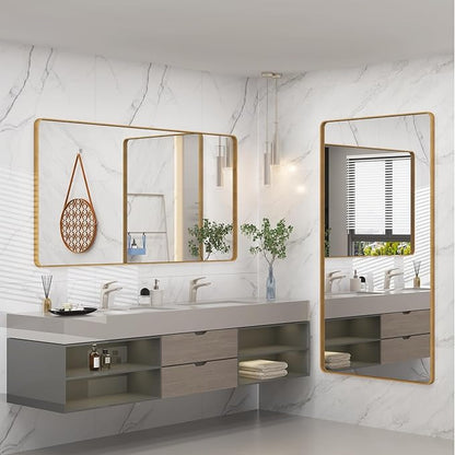 60x30 Inch Gold Bathroom Mirror for Wall, Brushed Metal Gold Framed Mirror, Large Rectangle Brass Vanity Mirror for Bathroom, Shatterproof, Anti-Rust (Horizontal/Vertical)